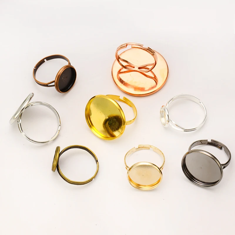 

10pcs/set Blank Ring Base Glass Cabochons Cameo Settings Tray Adjustable Fit Dia 8/10/12/14/16/18/20/25mm DIY Jewelry Making