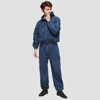

Welding labor protective clothing male long-sleeved auto repair work clothes dustproof clothing denim large size work clothes