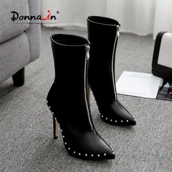 

Donna-in Sexy Rivet High Heels Women Boots 2020 New Fashion Winter Mid-tube Stiletto Knight Boot Cool Female Shoes Large Size