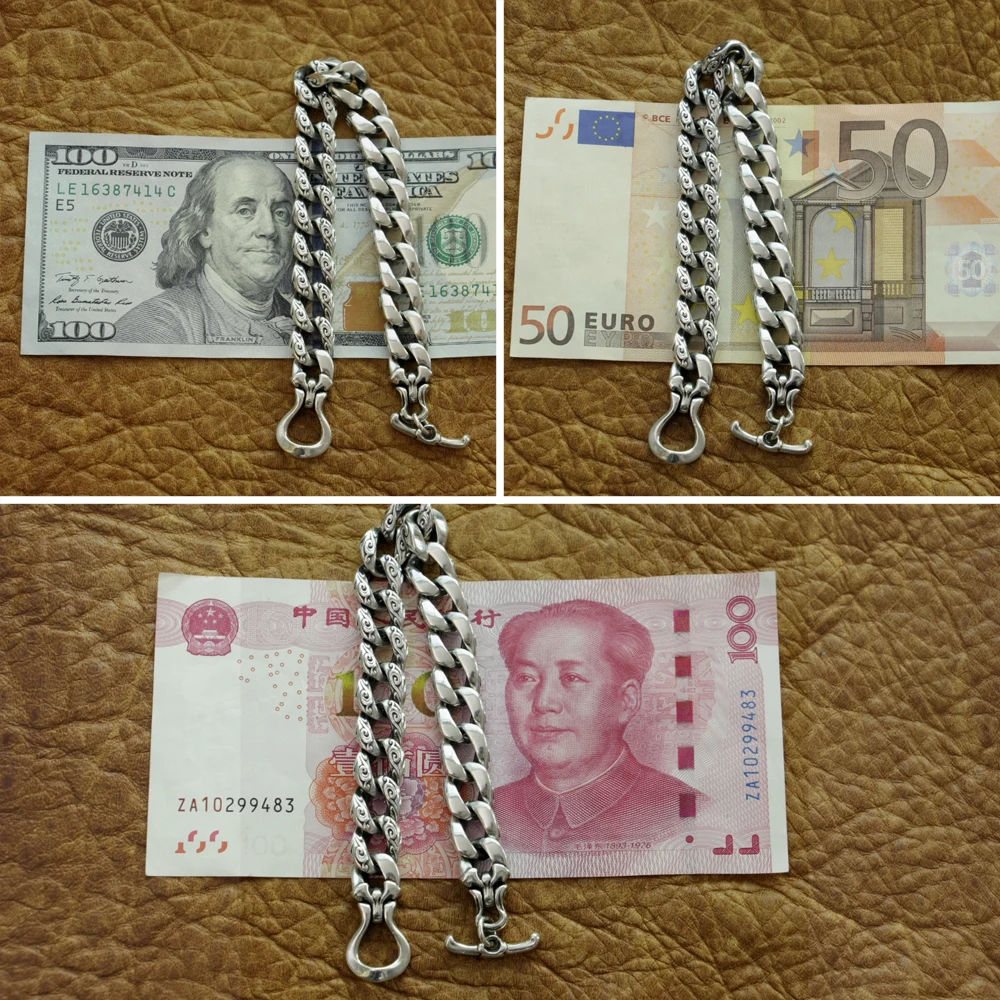 LINSION 925 пробы Серебряный благоприятный облака цепи мужские Байкер панк браслет TA156