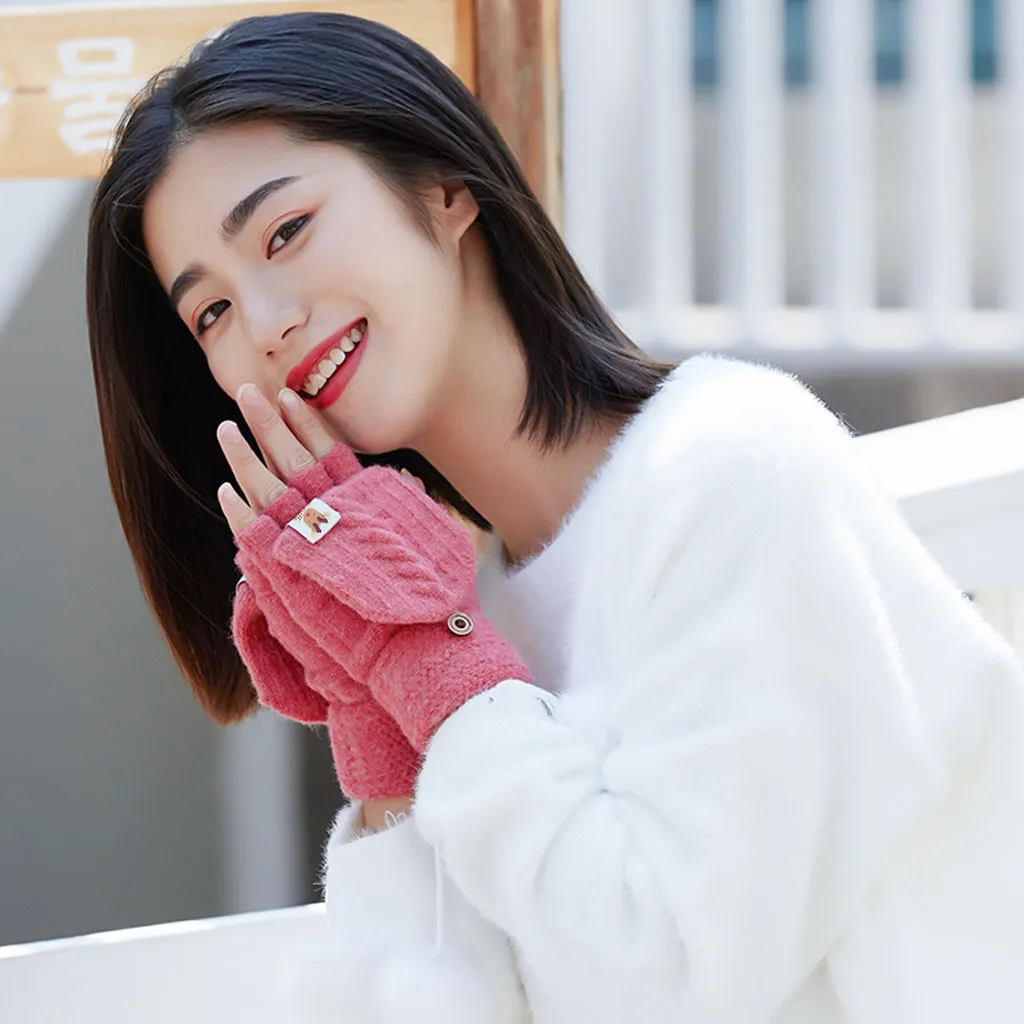 Однотонные женские перчатки милые удобные высококачественные вязаные перчатки осень-зима модные повседневные теплые мягкие