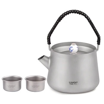 

240ml Lixada Titanium Tea Set 240ml Tea Kettle Teapot with 2 Cups Set for Home Outdoor Camping Hiking Picnic