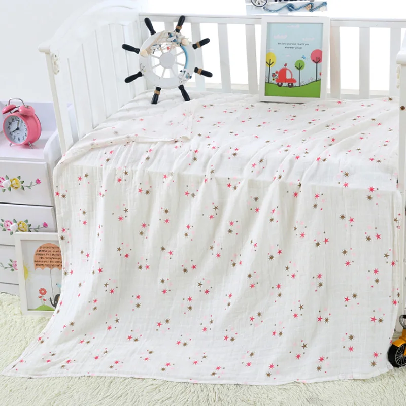 Детское одеяло пеленание муслиновая ткань обертывание для новорожденного мальчика девочки банное полотенце пеленание марля хлопок коляска крышка - Цвет: Pink Stars