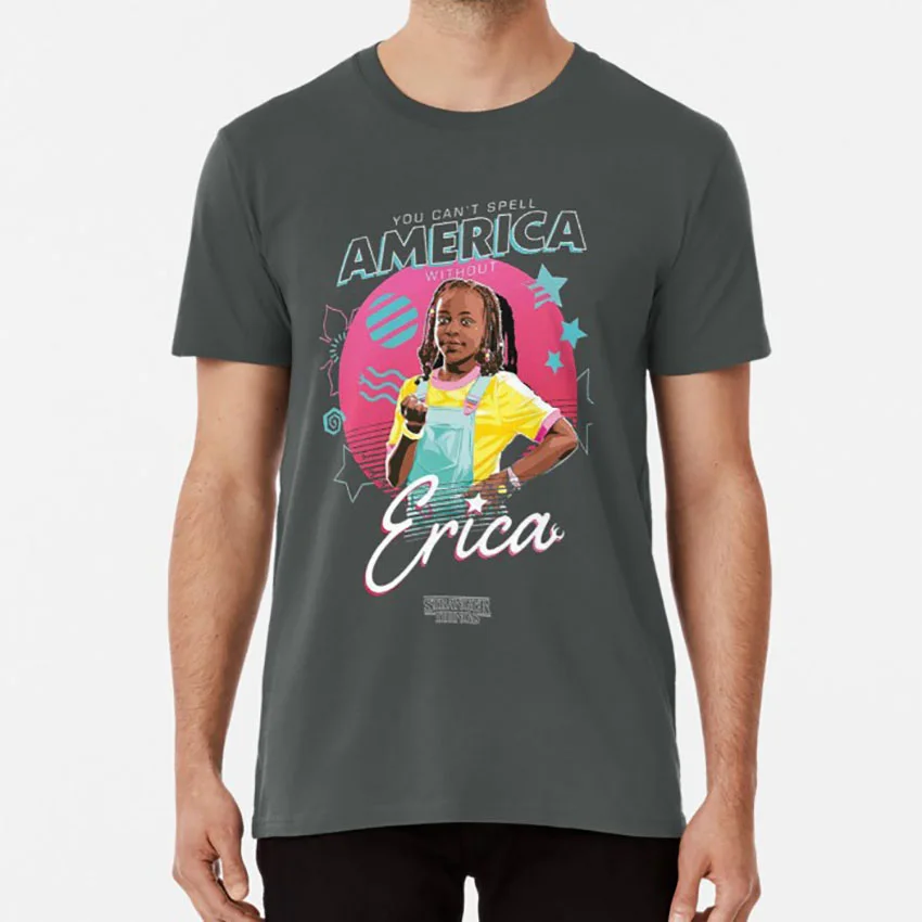 thumbnail image 1 of Camiseta de Stranger Without Things Erica You Can't Spell America con el logotipo de Stranger Things America, 1 of 5