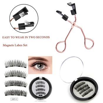 

Magnetic False Eyelashes with 4 Magnets,Handmade Natural Soft Reusable 3D for Makeup