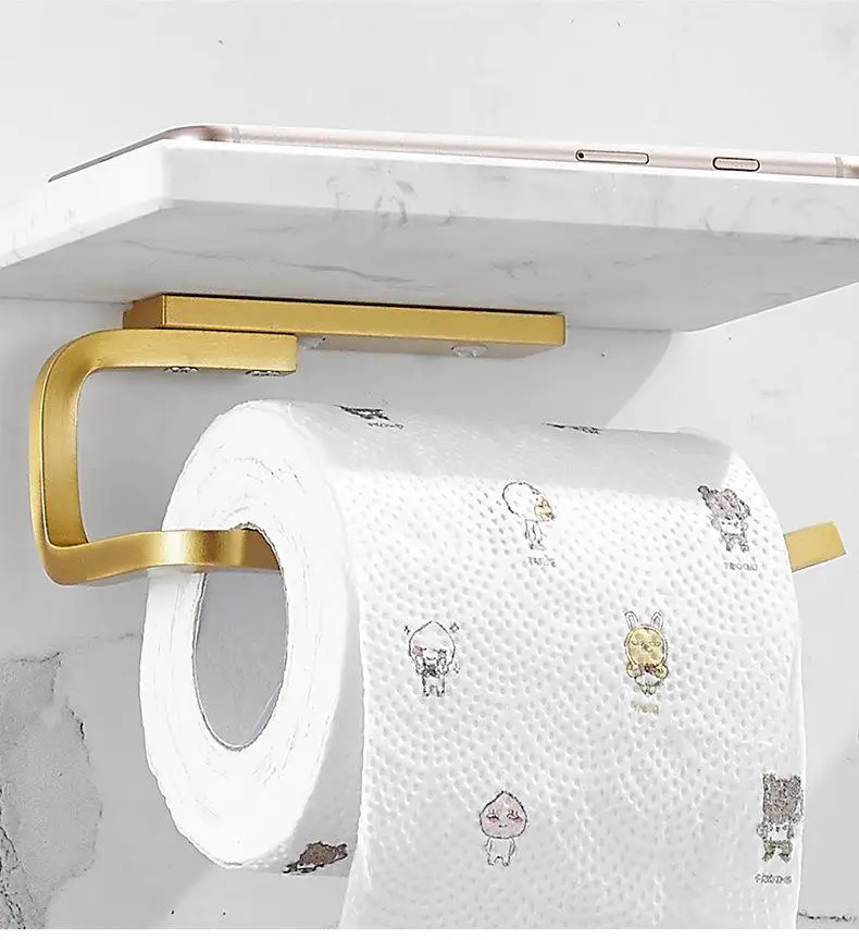 Bathroom Accessories Set Brushed Gold Bathroom Shelf Marble and Brass