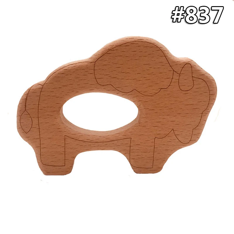 wood teether 837 Деревянный Прорезыватель для новорожденных деревянный кулон для пустышки цепочка прорезыватель Игрушка милая форма животных пищевой материал детские трофеи игрушка подарок - Цвет: wood teether 837