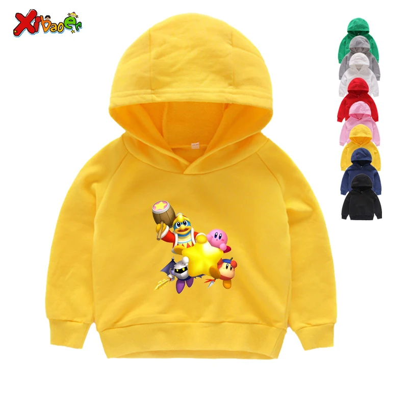 Kids Hoodies Милые белые толстовки с капюшоном для девочек с изображением Кирби, детские игровые худи, свитшоты, Детские Зимние Топы с длинными рукавами, розовые толстовки - Цвет: Kids Hoodies
