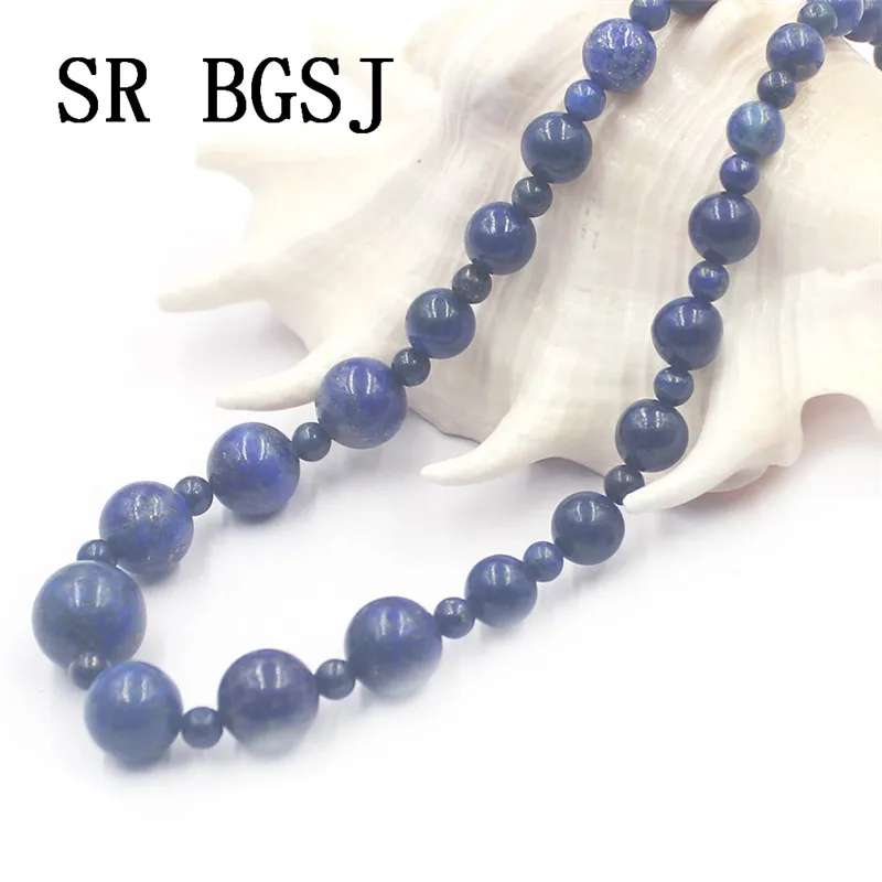 Free Shipping 4-12mm Lapis Lazuli Blue Graduated Natural Gems Stone Adjustable Necklace 18&quot | Украшения и аксессуары