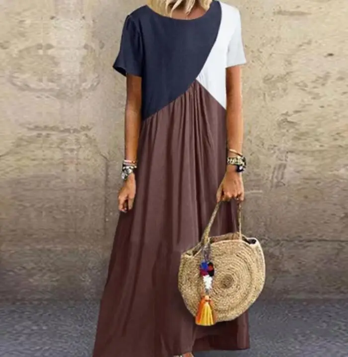 Skup 2019 kobiety sukienki długie maxi sukienki dla kobiet vestidos sukienka na co dzień plaża Patchwork kolor luźne na co dzień Plus rozmiar sukienka