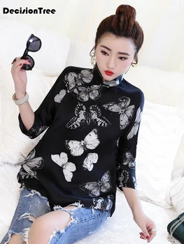 

2020 Chinese Dress chinese women cheongsam tops butterfly print chinese shirt qipao blouse traditional Cheongsam Style Shirt