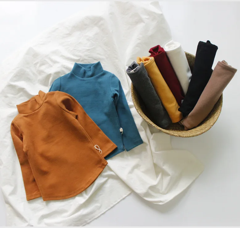 

Children's Bottoming Shirt Long Sleeve Autumn Winter Candy Color High Collar Boys Girls Bottoming Shirt Autumn and Winter Models