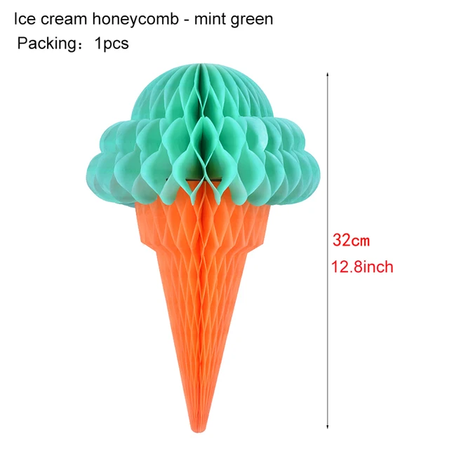 Ice Cream Summer Party Decoration Honeycomb Hanging Decor Boy Birthday Baby Shower Tropical Hawaiian Ice Cream Banner Supplies mint green