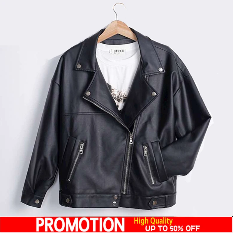 

Winter Faux Leather Jacket Female Motorcycle Basic Coat Women Autumn Short Biker Loose Lady Street wear Moto Outwear Plus size