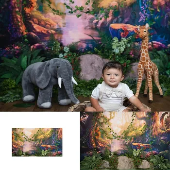 

Photography backdrop newborn kids forest jungle party decoration supplies background for birthday photo studio dessert table