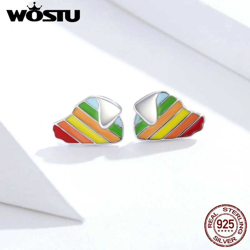 WOSTU настоящее 925 пробы серебряные радужные серьги-гвоздики в виде собаки для