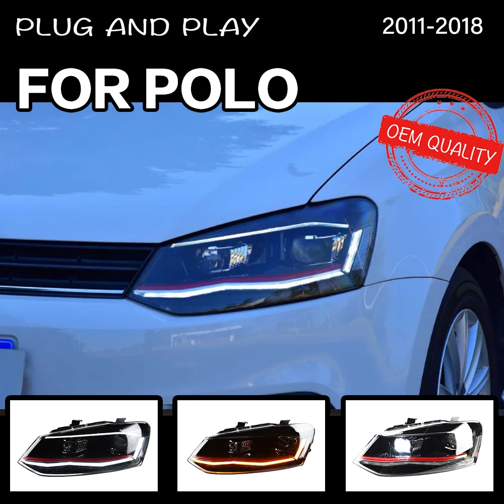Headlight For Vw Polo 20112018 Car Led Drl Hella 5 Xenon Lens Hid H7