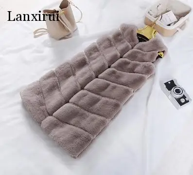 Lanxirui зима горячая новинка имитация кроличьего меха жилет сшивание корейский искусственный мех пальто Длинная секция размера плюс розовый серый Женская куртка