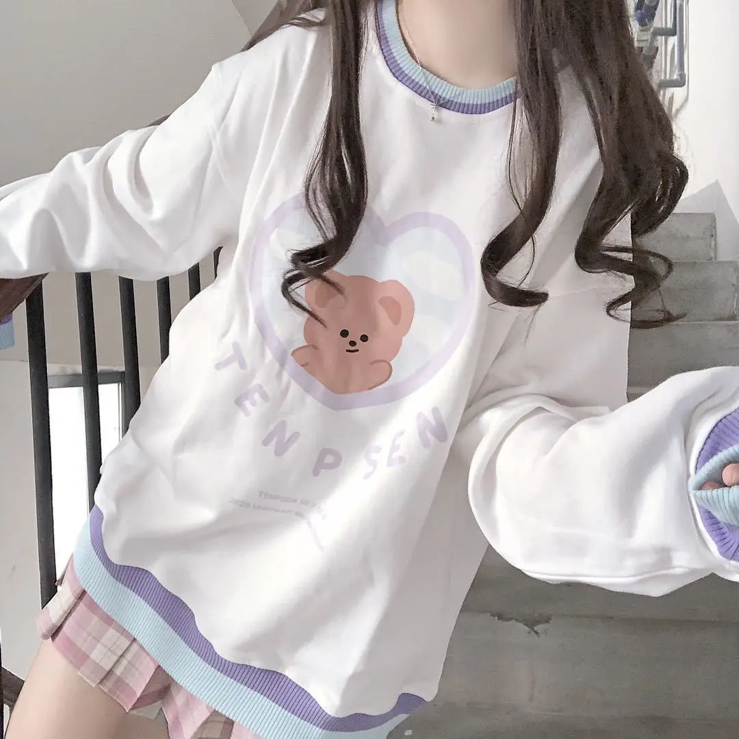 2021 Autumn Bear Hoodies Femme Patchwork Pullovers Sweatshirt Women Fashion Kawaii Clothes MINGLIUSILI Casual Long Sleeve Top 2021 Autumn Bear Hoodies Femme Patchwork Pullovers Sweatshirt Women Fashion Kawaii Clothes MINGLIUSILI Casual Long Sleeve Top
