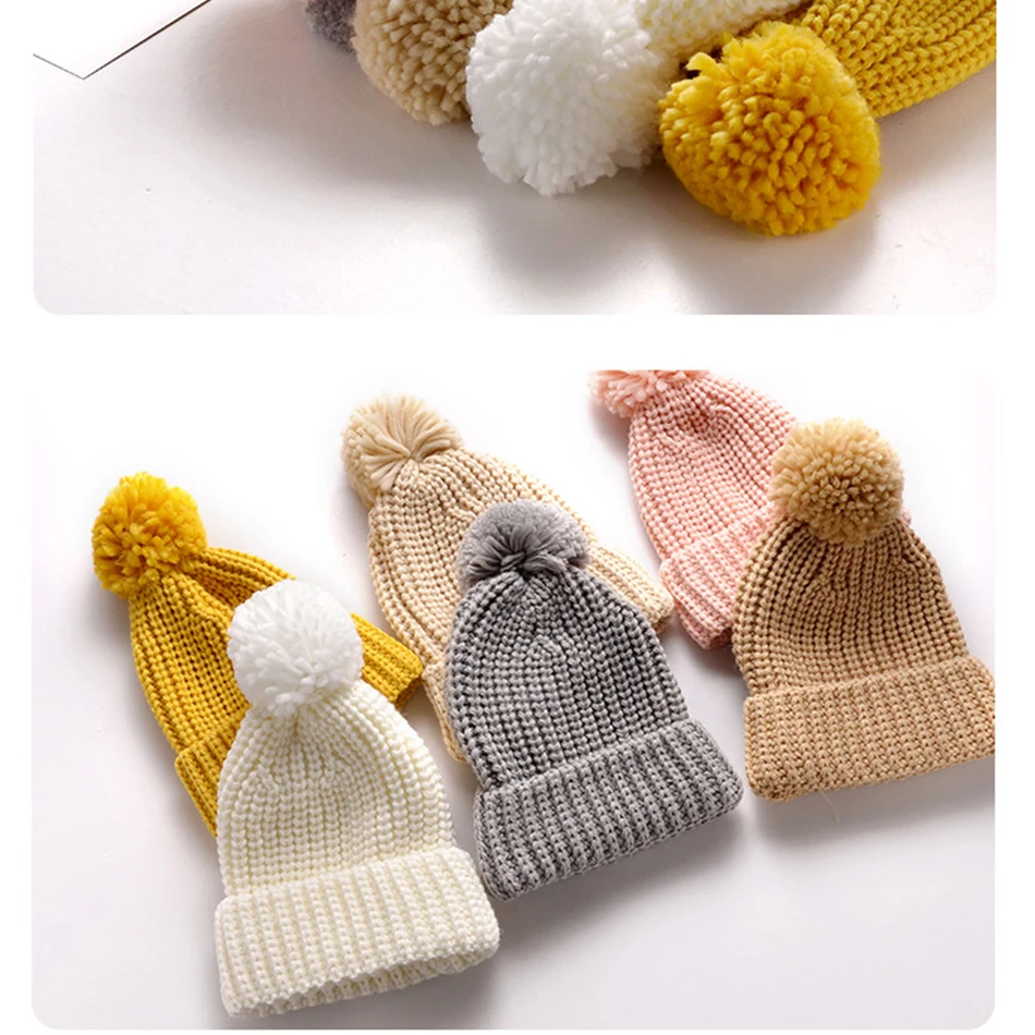 Baby Knitted Winter Hat Boys Girls Pompom Cap Crochet Knitted Candy Color Toddler Beanie Cap Infant Kids Children Hairball Hats baby accessories girl