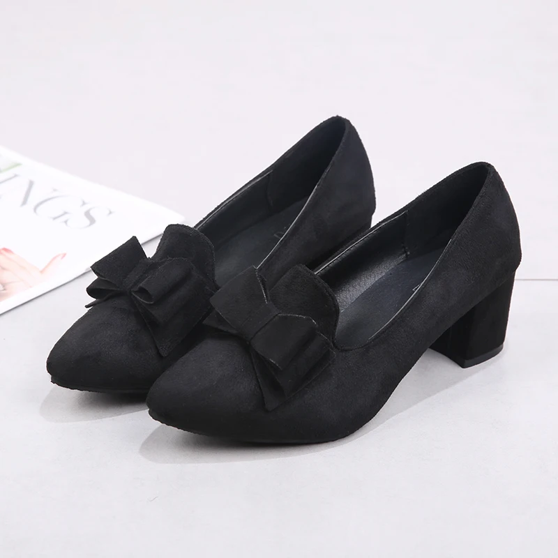 

Plus Size 33-51 Nice New Women Bow Knot Pumps Spring Autumn Classics Flock Shoes Woman High Heels Young Ladies Brand Footwear