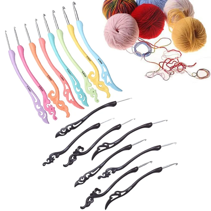 

2.5-6.0mm 8 Size Retro Style Crochet Hooks Kit With Ergonomic Soft Grip Handles Smooth Knitting Needles Weaving Yarn Set
