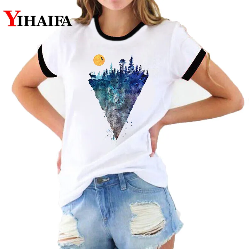 

3D T Shirts Women Print Galaxy Mountain Graphic Tees Summer Short Sleeve Streetwear Female White Casual Ropa Mujer Tops