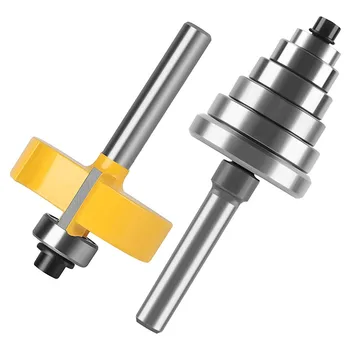 

1/4 Inch Shank Rabbeting Router Bit with 6 Bearings Set Multiple Depths For Hard Wood Softwood Synthetic Board