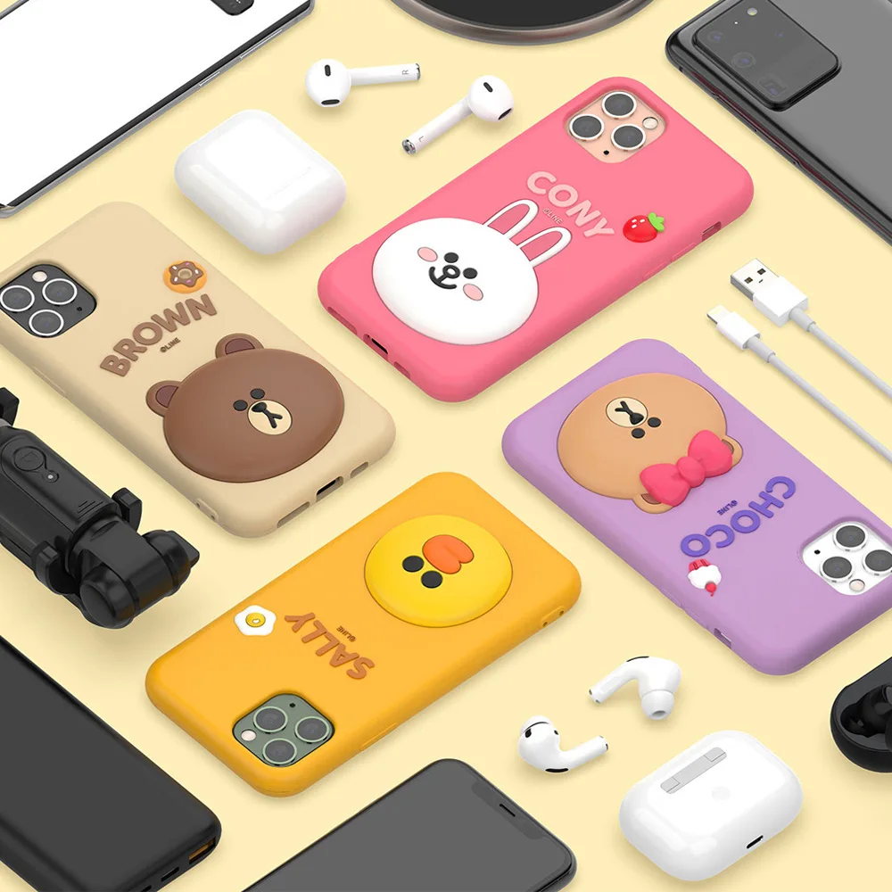 Line Friends Silicone Mobile Phone Case Crash Proof Brown Cony Sally Protective Cover for iphone 13 12 | Мобильные телефоны и