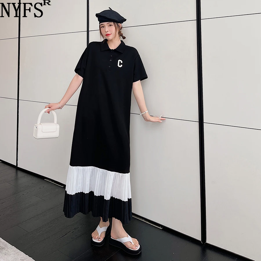 

Женское свободное платье-поло NYFS, платье составного кроя с вышивкой и короткими рукавами, летнее платье в Корейском стиле, 2024