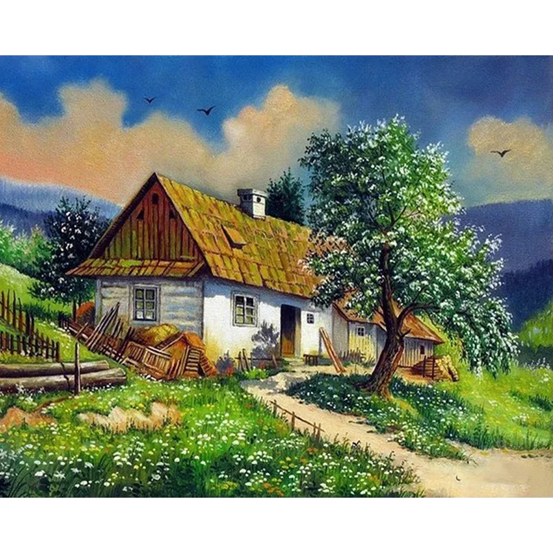 Картина из страз "сделай сам" 5D для украшения стен избушка дерево вышивка