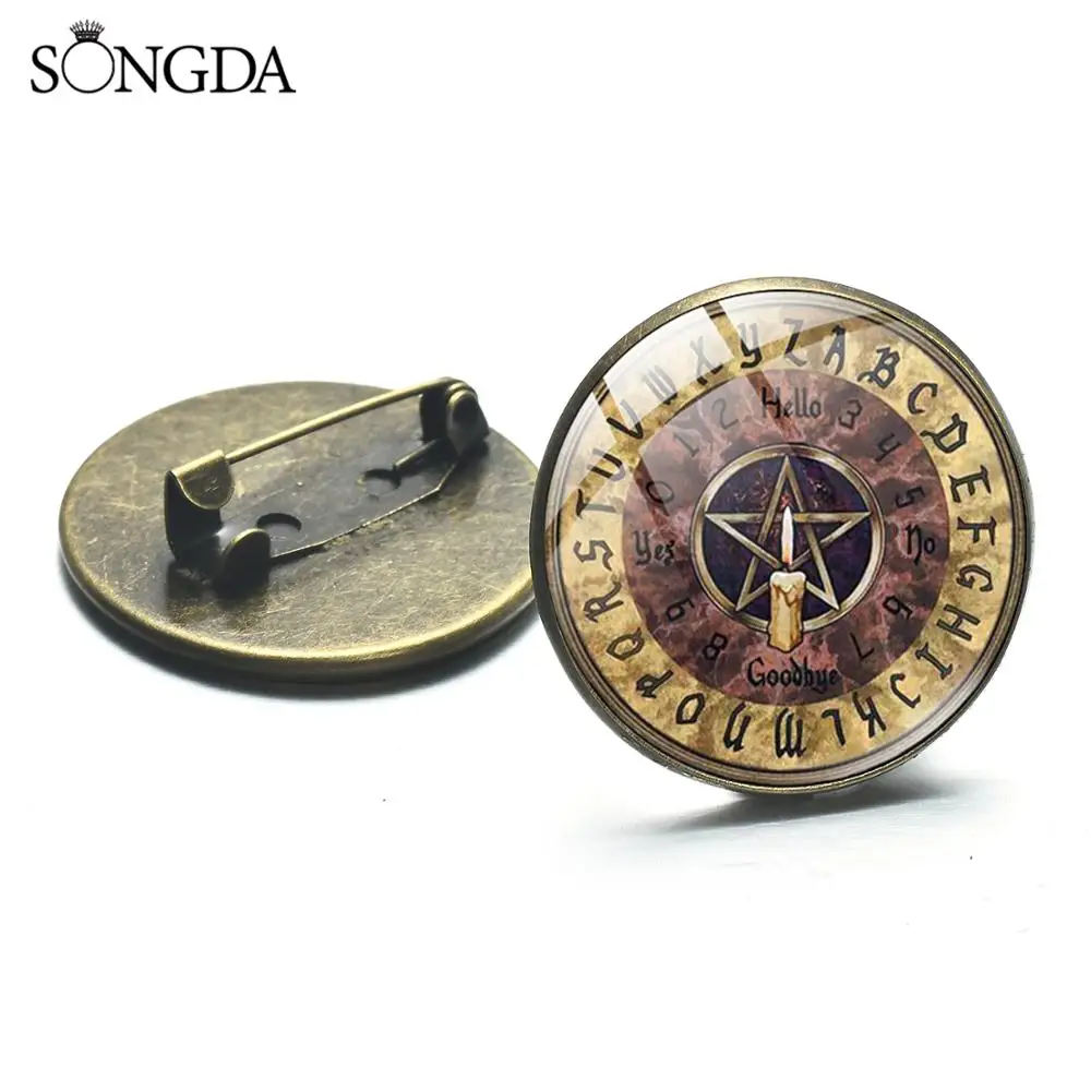 Cool Dark Witch Pentagram Brooch Ouija Board Weirdos Mister Hamsa Hand Cat Brooches Bag Denim Shirt Badges Halloween Gift | Украшения и