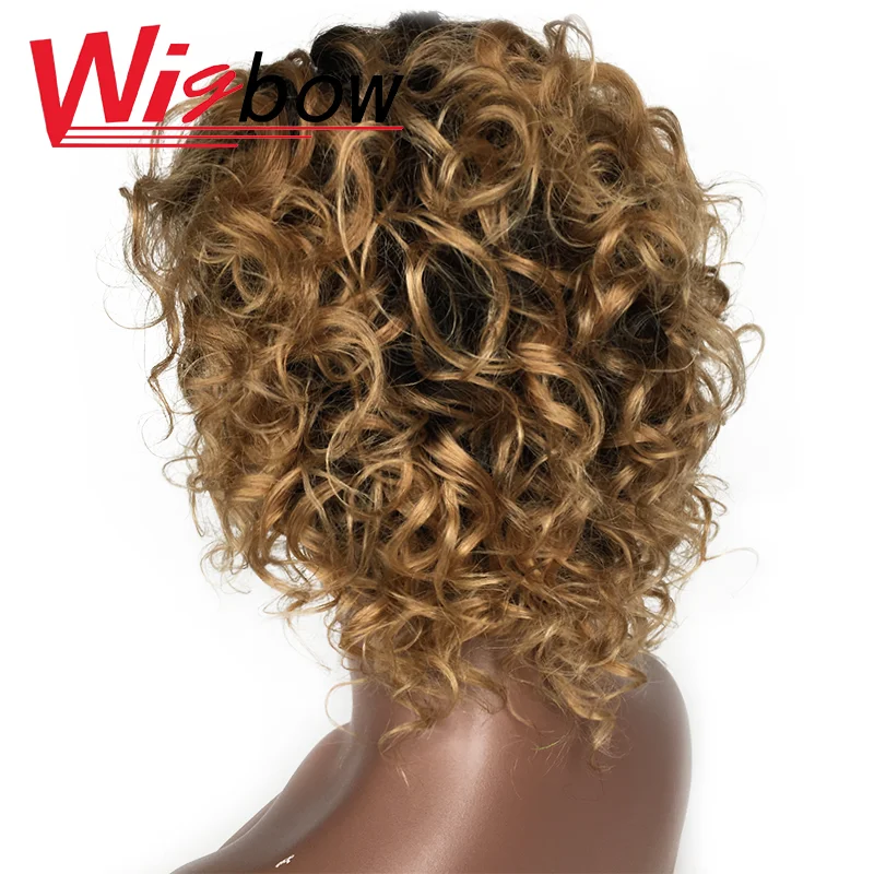 

Human Short Curly Wig With Lace Closure Ombre Human Hair Wig In Red For Women Indian Hair With Pre Plucked Hairline Natural