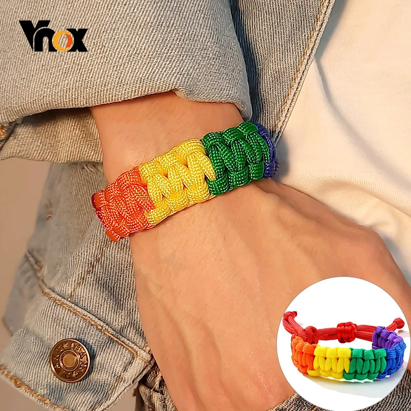 Vnox широкий Плетеный Радужный веревочный браслет для женщин и мужчин