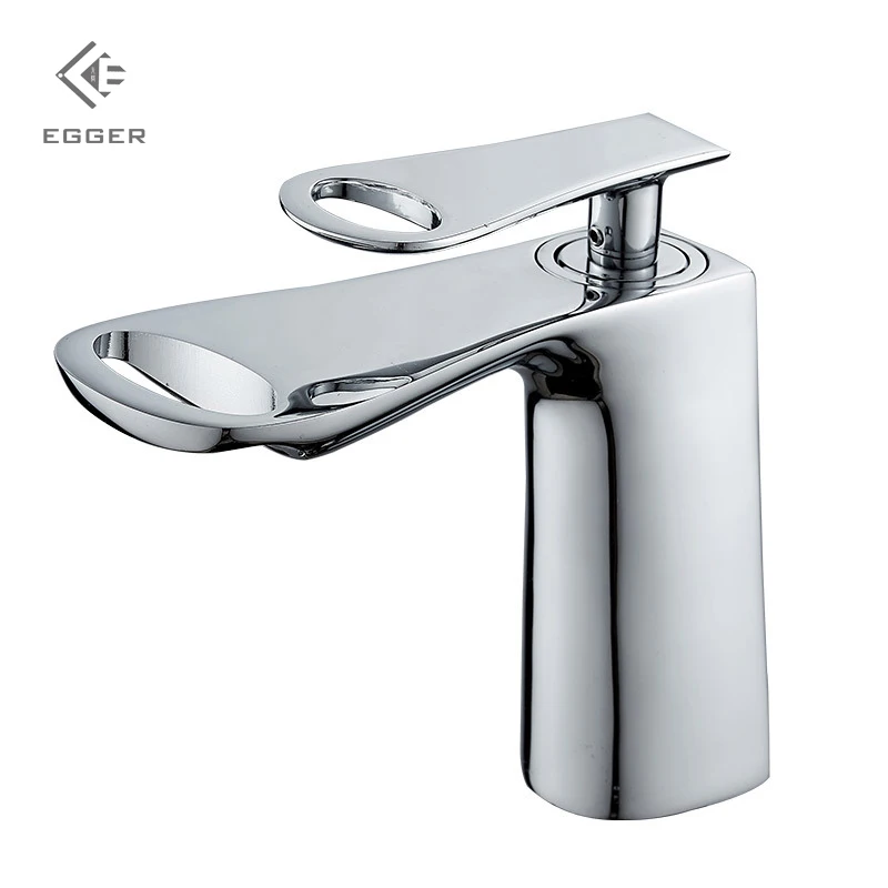

EGGER Copper Bathroom Basin Seated Faucet Plating Hot Cold Water Mixing Faucet Ceramic Spool Double Circle Design Simple Faucet