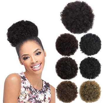 

Kong&Li Short Puff Afro Puff Synthetic Hair Bun Chignon Hairpiece For Women Drawstring Ponytail Kinky Curly Clip Hair Extensions