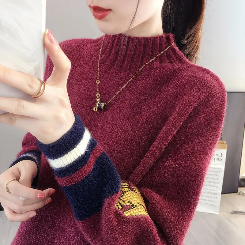 

New Winter Raglan Sleeve Knit Female Loose Sweter Women Clothes Sweater Women Turtleneck Pullover Jumper Female