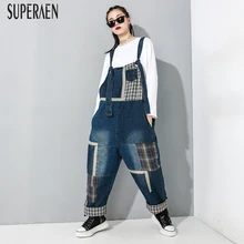 SuperAen, европейские Весенние новые женские джинсы в клетку, повседневные модные широкие брюки, женские свободные джинсы размера Pluz