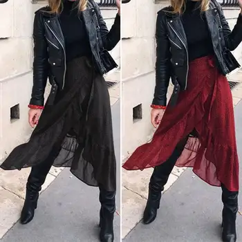 

ZANZEA Women's Polka Dot Printed Skirts Plus Size Bohemian Vestidos Mid Calf Skirts 2020 Fashion Asymmetrical Hem Flades Femme