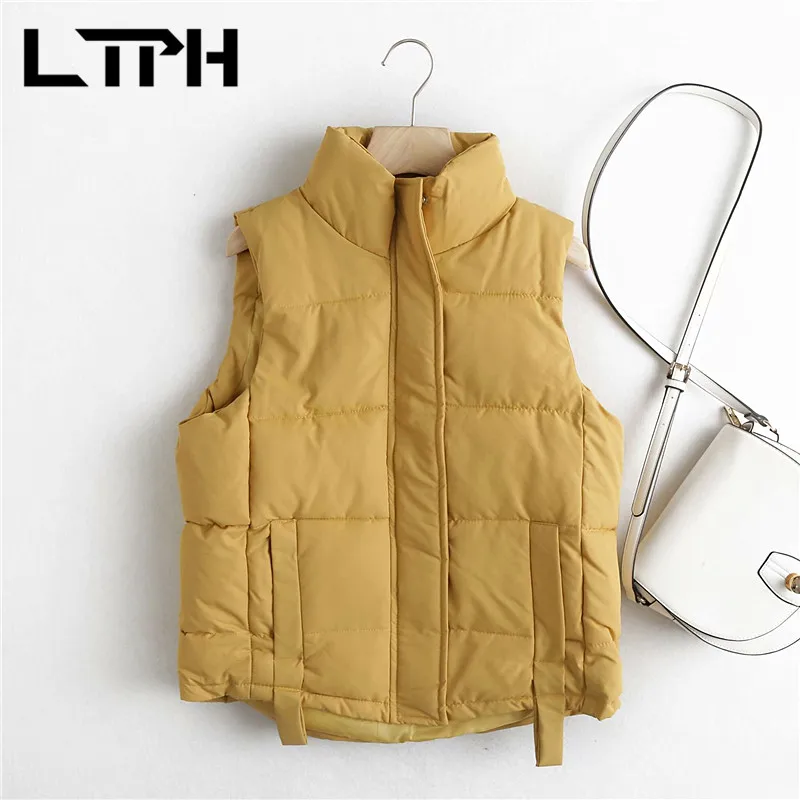 

LTPH simple Solid Sleeveless vest Short zipper women Vests coat Warm jacket all-match Casual Waistcoat Outwear 2020 Winter New