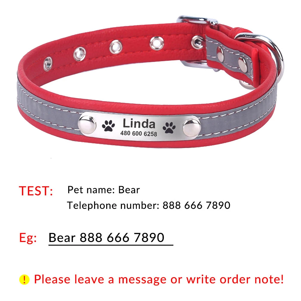Red Dog Collar Ошейник для собак из XS-XXL волокна, кожа, индивидуальная Выгравированная, светоотражающий, на заказ, ошейник для щенков, кошек, домашних животных, идентификационная бирка для маленьких, средних и больших собак - Цвет: Red Dog Collar