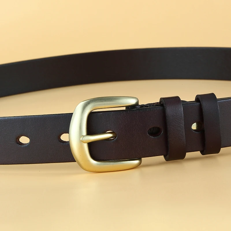 Women Genuine Leather Belt Pin Buckle Vintage Cowskin Strap Female Waistband Solid Buckle Fancy for Jeans Dress Accessory