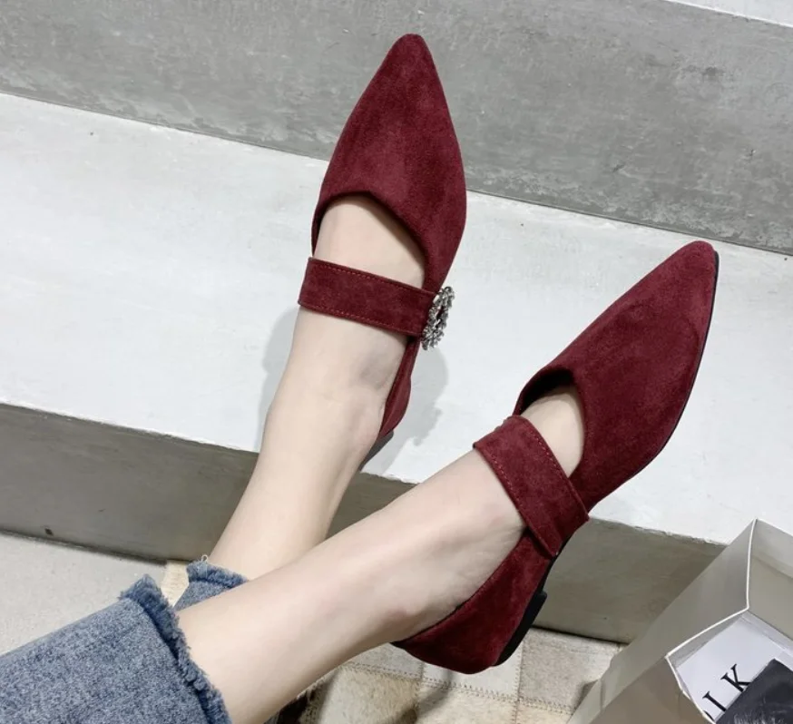 New Style Ladies Flat Shoes Crystal Pointed Toe Open Toe Sexy V-mouth Casual Ballet Flat Shoes Ladies Weekend Fashion Shoes