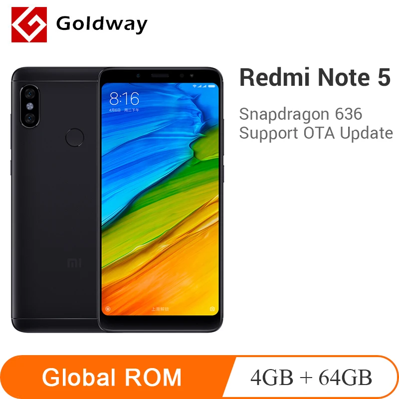 Оригинальный Xiaomi Redmi Note 5 4 Гб ОЗУ 64 ПЗУ мобильный телефон Восьмиядерный процессор