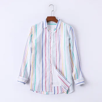 

2020 Men's Spring New Linen Shirt Refreshing Colorful Vertical Striped Long-Sleeved Shirt