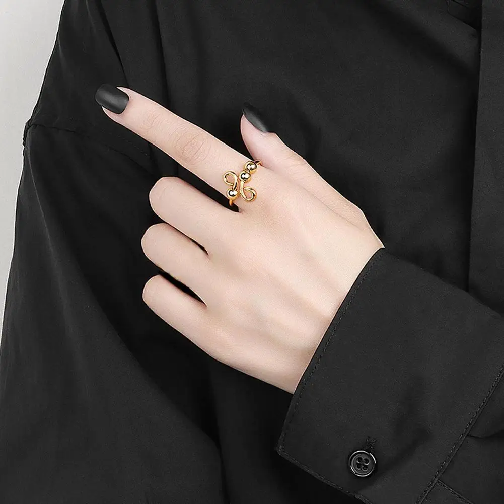 Single Coil Spiral 3 Beads Rings Women Men Rotate Freely Anti Stress Anxiety Ring  Spinning Adjustable Knitting Crochet Rings 2