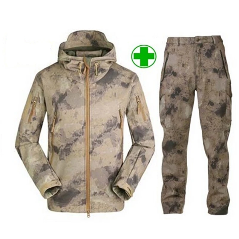 Billige Tactical TAD Getriebe Weiche Shell Camouflage Outdoor Jacke Set Männer Armee Sport Wasserdichte Jagd Kleidung ACU Militär Jacke + Hosen