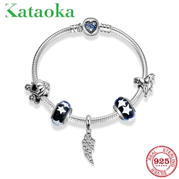 

High quality Angel Wings 925 Sterling Silver pumpkin car charm Bangle Woman European Murano Glass Beads Bracelets Jewelry Party