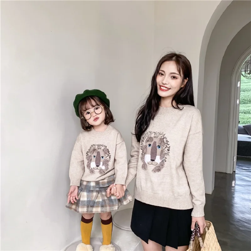 Свитер С Рисунком Тигра для мамы и дочки зимняя теплая одежда семьи рубашки