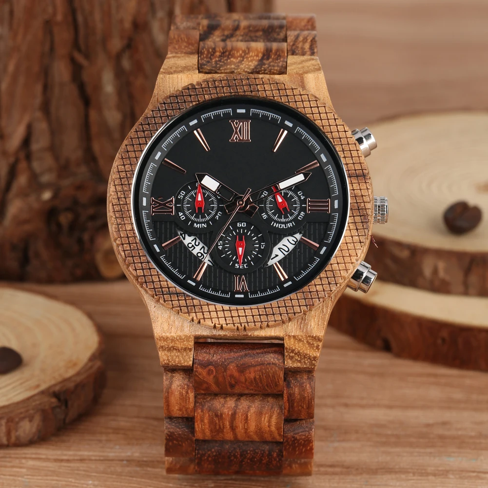 

Natural Wood Strap Wooden Watch with Calendar Case Clock Wood Men's Wristwatches Valentine's Day Gifts erkek kol saatleri